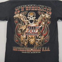 Sturgis 70th Anniversary Black Skeleton Biker Huge Graphic Back Hit Mens Size L