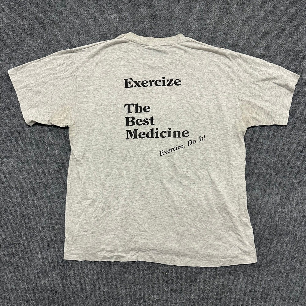 Hanes T-Shirt Mens Size L Grey Heavyweight 50/50 Vintage Graphic USA Made Stains