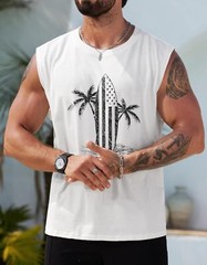 Mens Muscle Tank Top Summer Beach Vacation Shirt Palm Tree Graphic Quick Dry