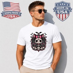 Gothic Doll Skull Graphic T-Shirt Scary Horror Novelty Design