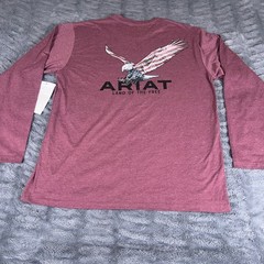 Ariat USA Wings Long Sleeve Tee Burgundy Heather Patriotic Eagle L 10034367S1