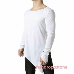 Men Asymmetrical Long Sleeve T Shirt Black White Irregular Hem Gothic Top