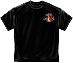 New FIREFIGHTER T SHIRT 9/11 TRIBUTE HEROES- BLACK RED TOWERS LICENSED SHIRT
