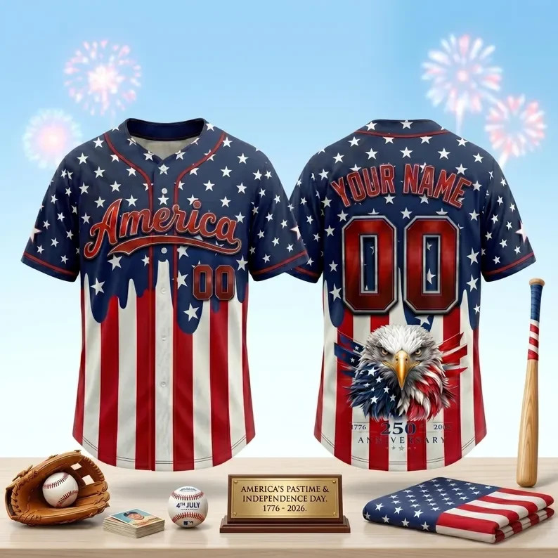 Custom Name USA 250th Anniversary Baseball Jersey Patriotic Eagle 1776-2026