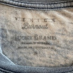 Lucky Brand T-Shirt Mens M Gray Venice Burnout Graphic Tee Good Luck Distressed