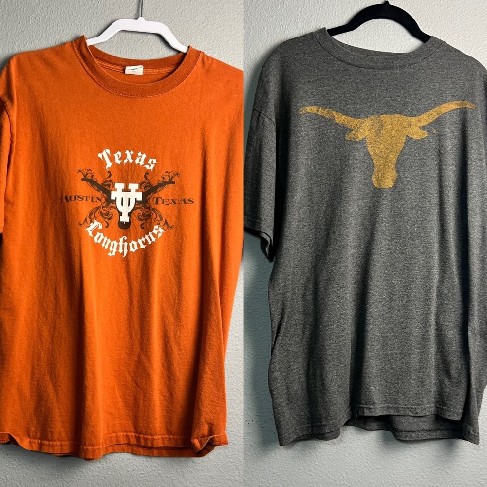 Set of 2 TX Longhorns Football Fan Graphic T Shirt Charcoal Gray L G Heathered