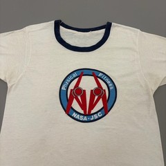 Vintage 70s Nasa Fitness Ringer Shirt White Polycotton Space Size Medium