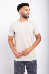 NEW Mens Raglan Tee Crewneck T-Shirt Neutral Bone Color Active Tee Athletic Fit