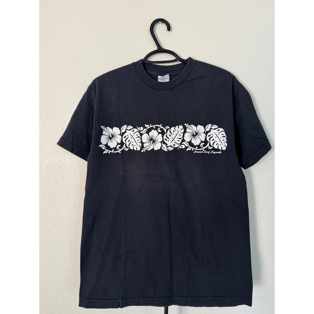 Alstyle Hawaii Surf Legends Hibiscus Monstera Floral T-Shirt Black Mens Medium