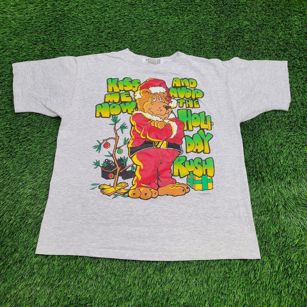 Vintage Funny Christmas Shirt XL 24×27 Boxy Cropped Gray