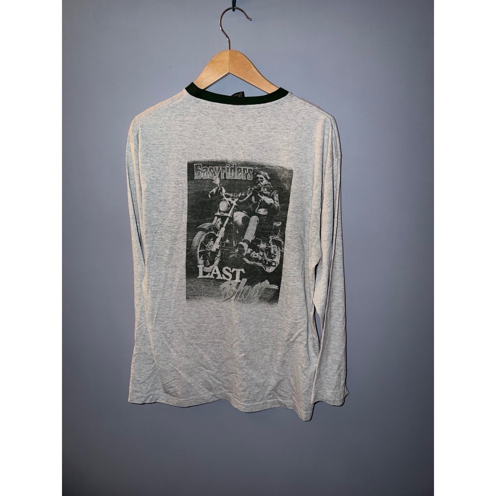 Easyriders Last Blast Long Sleeve Graphic T Shirt Grey Ringer Tee Free Size