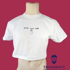 drink your milk custom embroidery men White heavy weight cotton crop top T-shirt