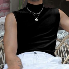 Men’s Sleeveless Turtleneck Tee Solid Tank T Shirt Thermal Pullover Top Slim Fit