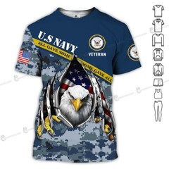 Custom Name US Military Navy Veteran All Over Printed 3D T-Shirt Full Size S-5XL
