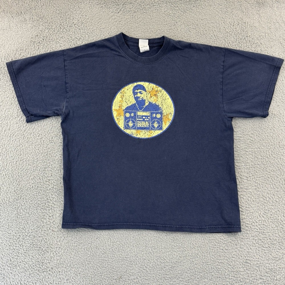 Vintage Public Enemy Shirt Mens XL Blue Hip Hop 90s Music Short Sleeve Rap Band