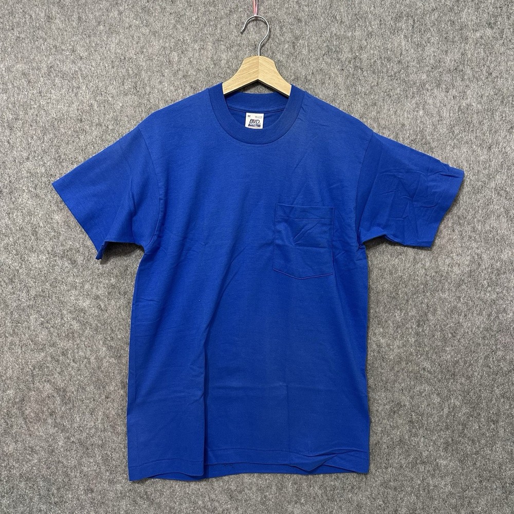 Vintage BVD Pocket T-Shirt Blue Single Stitch Made USA Men’s Sz M 100% Cotton