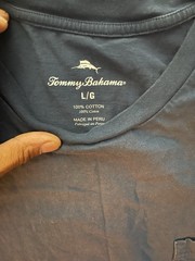 Tommy Bahama Men’s Navy Graphic Crew Neck Short Sleeve Cotton Knit Pocket Tee L