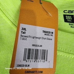 Carhartt K87 Shirt Men’s 3XL Tall Loose Irregular Pocket Yellow Heavyweight New