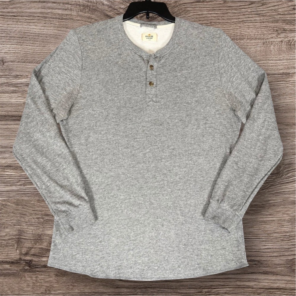 Marine Layer Henley Shirt Mens Large Long Sleeve Casual Pullover Heather Gray