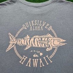 Quiksilver Tshirt Mens XL Blue Aloha Hawaii Fish Print Beach Casual Surfer