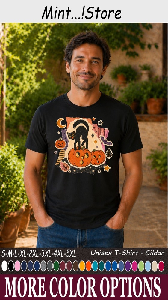 Cat Black Pumpkin Shirt, Cute Halloween Cat Lover Graphic Tee