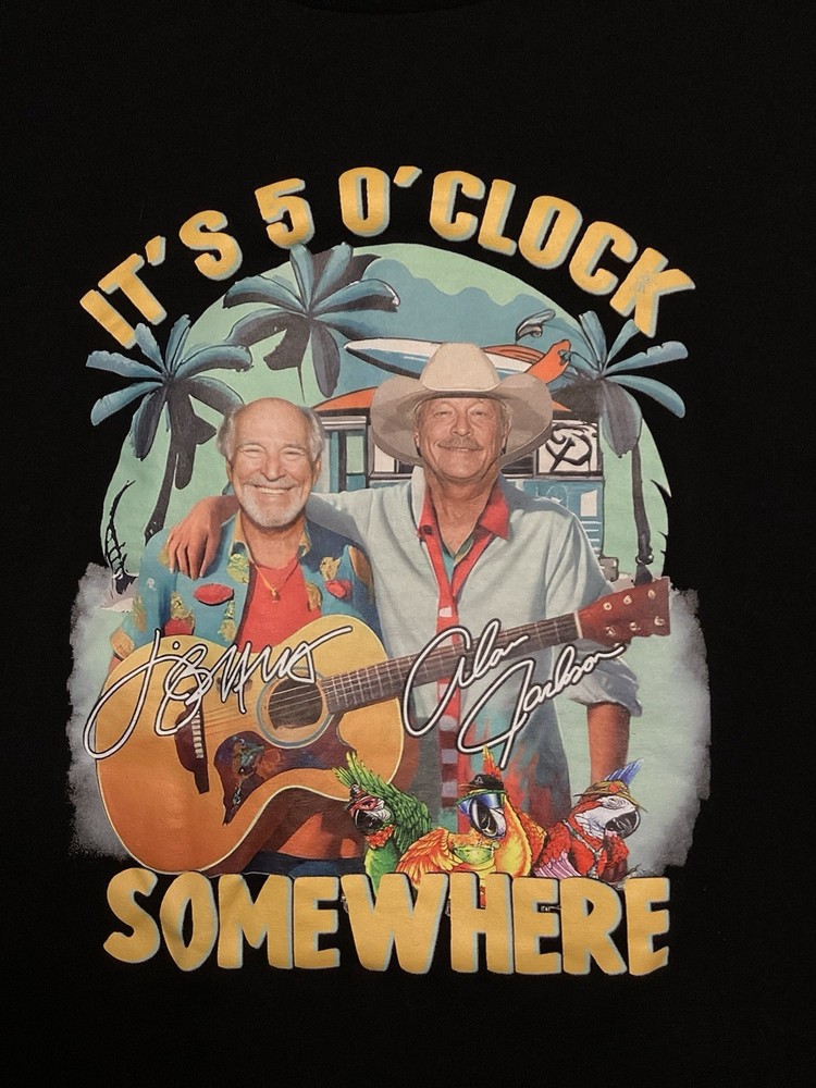 Jimmy Buffett Alan Jackson Shirt Size 2XL Black It’s 5 O’clock Somewhere