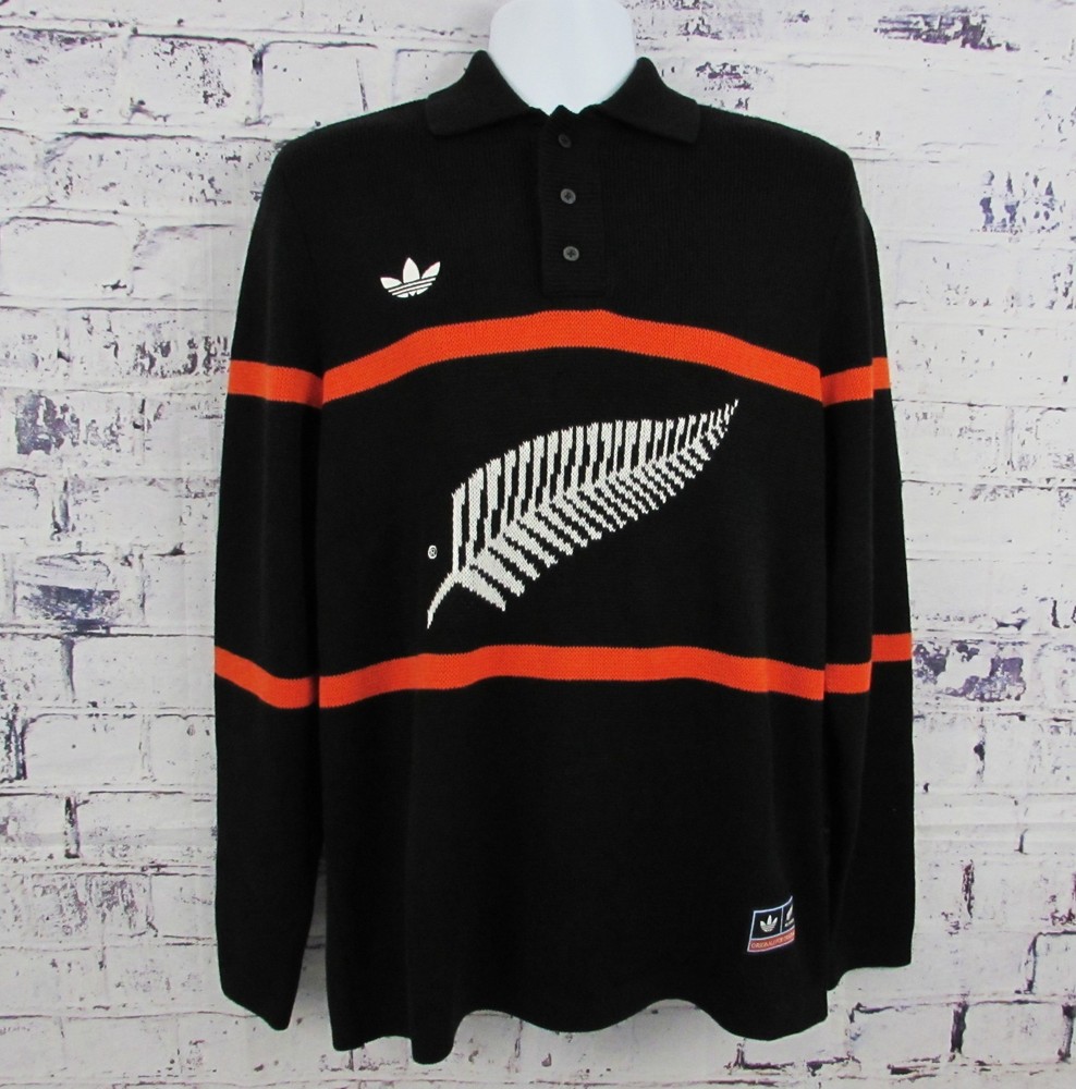 Adidas KG4640 All Blacks Knit Polo Pullover Black Sweater Men’s Medium NWT.