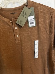 Goodfellow & Co Men’s L Brown Solid Henley Neck Button Cotton Jersey T-Shirt