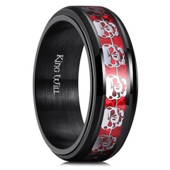8mm Black Stainless Steel Fidget Rings, Men’s Wedding Rings Spinner Red Opal …