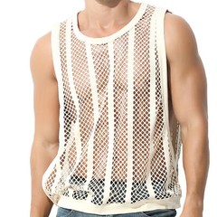 Sexy Men’s T-Shirt Mesh Fishnet Sleeveless Undershirt Muscle Hollow Out Tank Top
