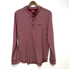 Hollister Men’s Red Striped Henley Button Long Sleeve Casual Shirt Top Sz Small