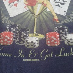 Vintage Big Dogs Casino Graphic Tee Black XL 100% Cotton 2007 Get Lucky Martini