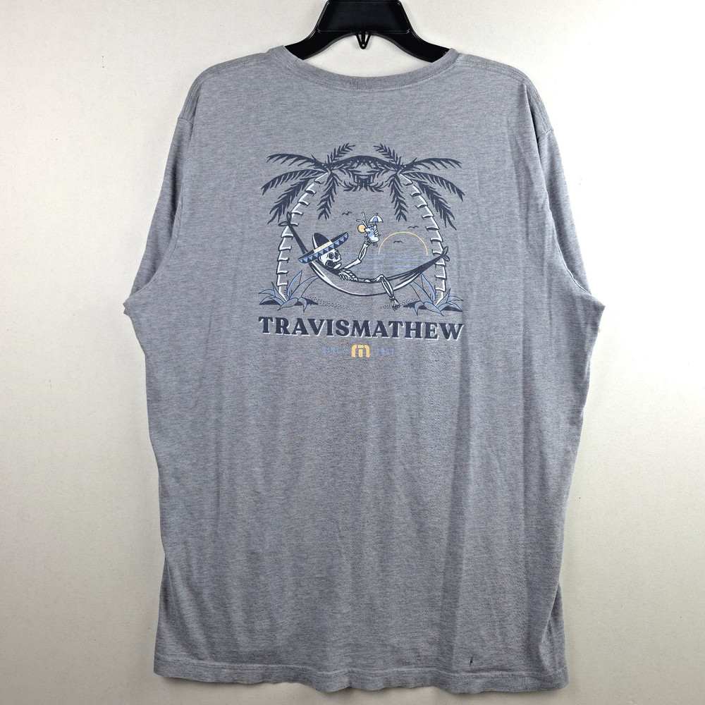 TravisMathew Lost Vacation Skeleton Graphic T-Shirt Mens XL Gray Golf Resort Tee