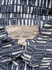 Seasalt Men’s Shirt Medium Blue Heron Short Sleeve Linen Collage Lines “Inkwell”