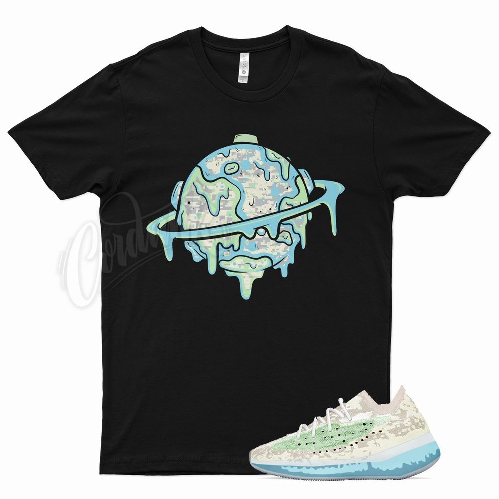 Black PLANET T Shirt for YZ Boost 380 Alien Blue Glow Green Grey