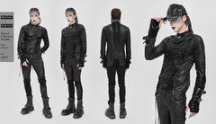 Devil Fashion Men Black Gothic Punk Mesh Spliced Lace-Up T-Shirt Slim Fit Tops