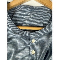 Even Tide Mens XL Henley Shirt Light Blue Striped Short Sleeve Coastal Casual