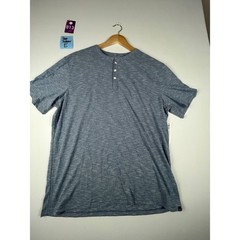 Even Tide Mens XL Henley Shirt Light Blue Striped Short Sleeve Coastal Casual