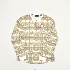 NEW Cremieux Men’s T Shirt Geometric Cotton Brown Long Sleeve Size L Henley