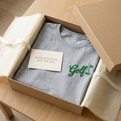 Embroidered Golf Text Cotton T-Shirt – Trendy Casual Short Sleeve Everyday Wear