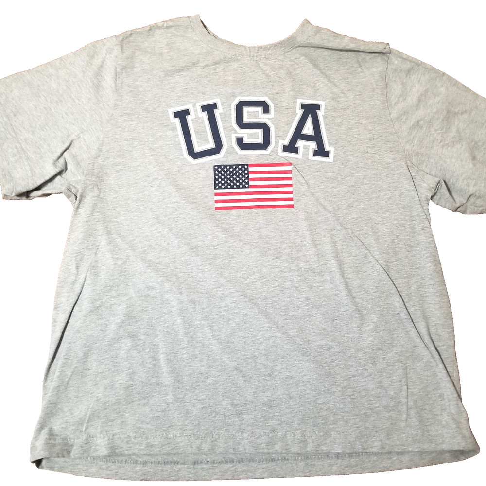 Members Mark USA Shirt Men XXL Gray American Flag Patriotic Americana Tee