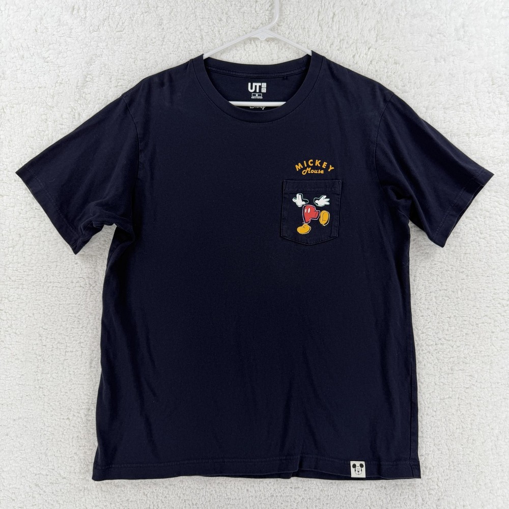 Uniqlo UT Mickey Mouse Shirt Mens Medium Blue Pocket Graphic Feet Tee T-Shirt