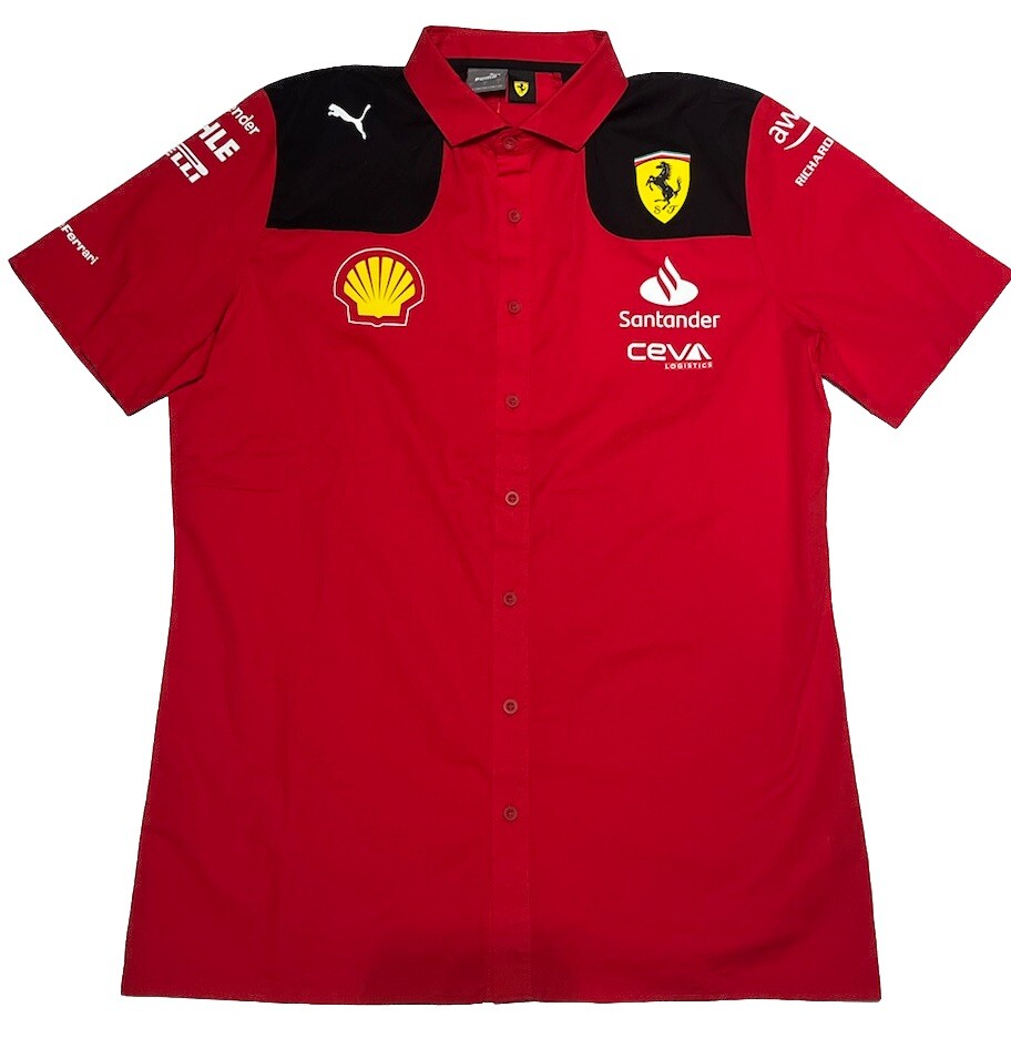 Puma Scuderia Ferrari Men’s Large SF Button Up Team Shirt Rosso Corsa**NEW**