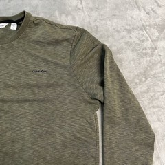 Calvin Klein Long Sleeve Shirt Mens XL Olive Green Heather Crewneck Cotton Blend