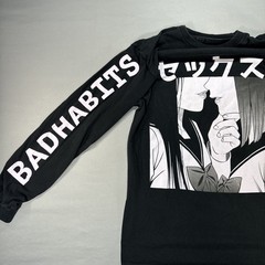 Bad Habits Spencers Long Sleeve T-Shirt Medium Black Graphic Alt Streetwear