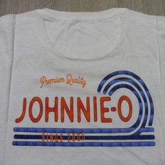 JOHNNIE-O Mens M MEDIUM T SHIRT WHITE BLUE ORANGE DALE 2.0 GOLF