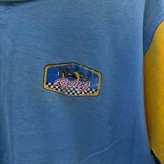 VTG Sunshine T shirt Racing Graphic Print Colorblock Blue Yellow L Short Sleeves