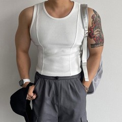 Elastic Men’s Gym Tank Top with Texture Stitching Casual Sleeveless Style