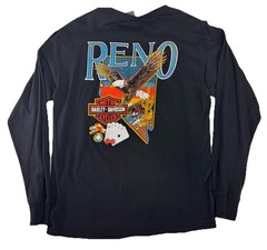 Vintage 1980s 3D Emblem Harley Davidson Reno 1989 Long Sleeve T Shirt Mens L
