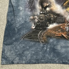 Vintage The Mountain Steam Train Shirt Mens XL Blue Tie-Dye Railroad Art Tee 90s